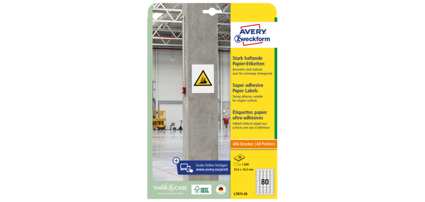 Etiquette Avery L7872-20 35,6x16,9mm 1600 étiquettes