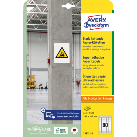 Etiket Avery Zweckform L7872-20 35.6x16.9mm 1600 etiketten