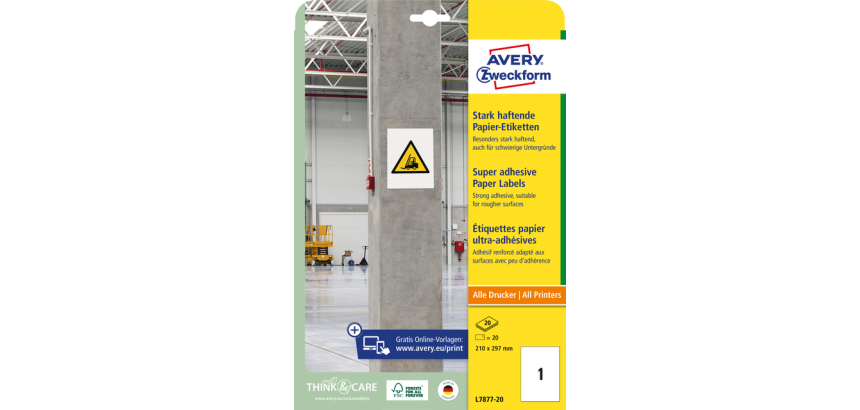 Etiket Avery L7877-20 210x297mm 20 stuks