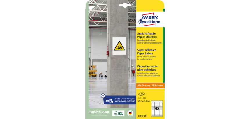 Etiket Avery L7873-20 45.7x21.2mm 960 stuks