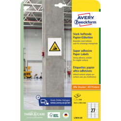 Etiquette Avery Zweckform L7874-20 63,5x29,6mm 540 étiquettes