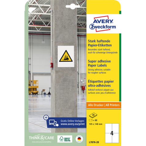 Etiquette Avery Zweckform L7876-20 105x148mm 80 étiquettes