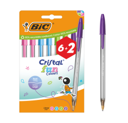 Stylo bille BIC Cristal Fun Large assorti 6 + 2 gratuits
