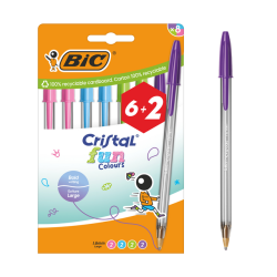 Stylo bille BIC Cristal Fun Large assorti 6 + 2 gratuits