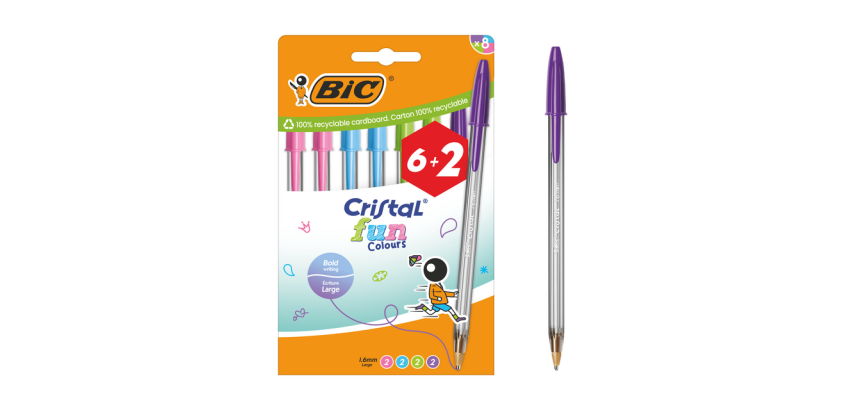 BIC Cristal Fun Large Ballpoint Pen Assorted 6 + 2 Free