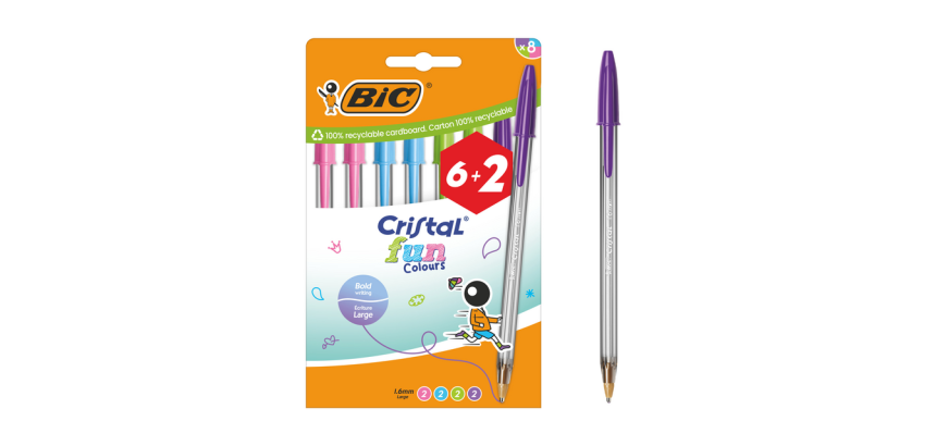 BIC Cristal Fun Large Ballpoint Pen Assorted 6 + 2 Free