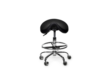 Zadelkruk Office Premium laag met voetring harde wielen zw