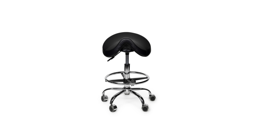 Zadelkruk Office Premium laag met voetring harde wielen zw