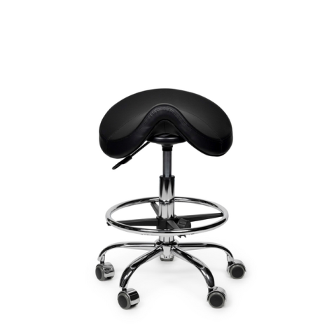 Zadelkruk Office Premium laag met voetring harde wielen zw