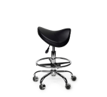 Zadelkruk Office Premium laag met voetring harde wielen zw