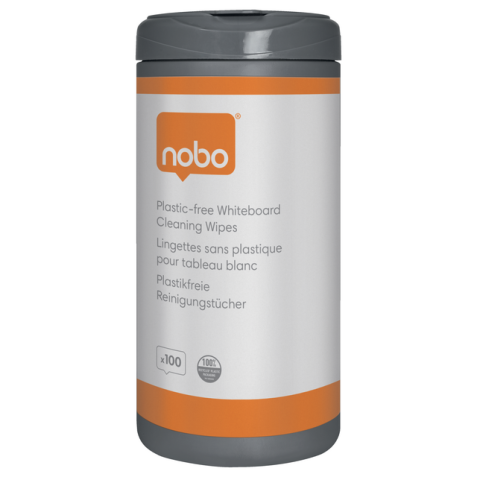 Lingette nettoyante tableau blanc Nobo sans plastique 100 pièces