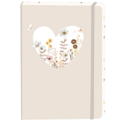 Carnet de notes Coeur blanc A5 ligné 92 pages couverture souple beige