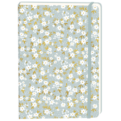 Notitieboek witte bloemen A5 lijn 92 pagina's softcover grijs