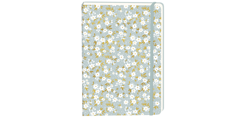 Notebook White Flowers A5 Lined 92 Pages Soft Gray Cover