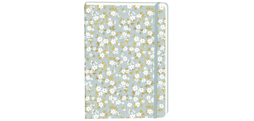 Notitieboek witte bloemen A5 lijn 92 pagina's softcover grijs