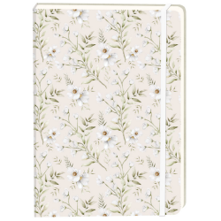 Notitieboek witte bloemen A5 lijn 92 pagina's softcover creme