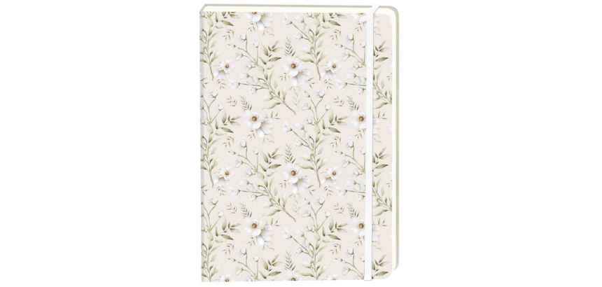 Notitieboek witte bloemen A5 lijn 92 pagina's softcover creme