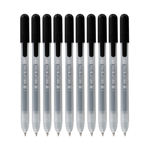 Stylo gel Sakura Gelly Roll Classic 08 rétractable set 10 couleurs noir