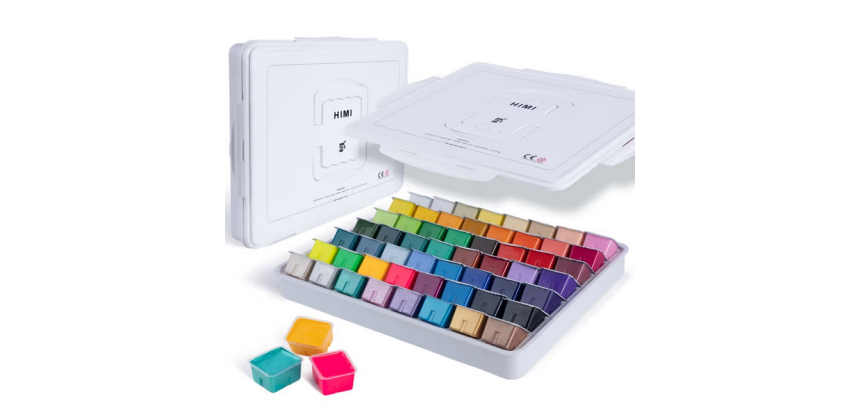 Gouache HIMI 56 couleurs 30g inclus néon et métallisé boîte de rangement blanche