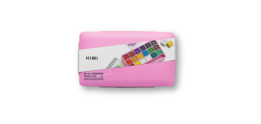 Gouache HIMI 18 kleuren 30gr opbergbox roze