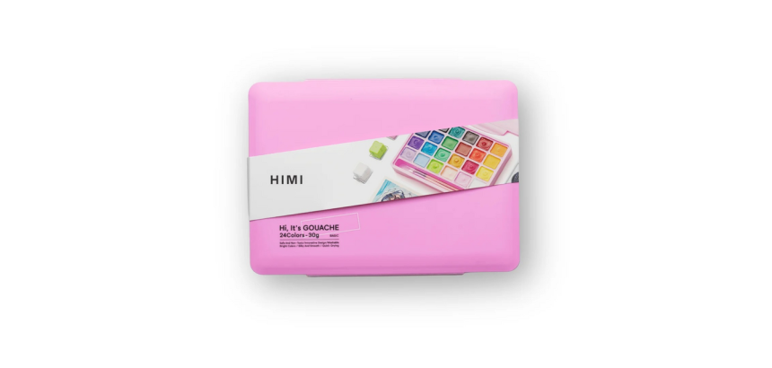 Gouache HIMI 24 kleuren 30gr opbergbox roze