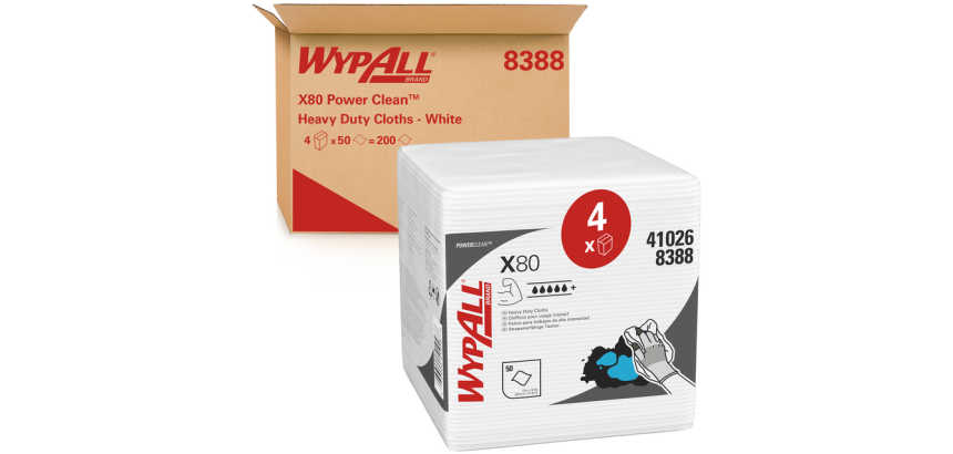 Poetsdoek WypAll X80 PowerClean 305x317mm 4x50vel wit 8388