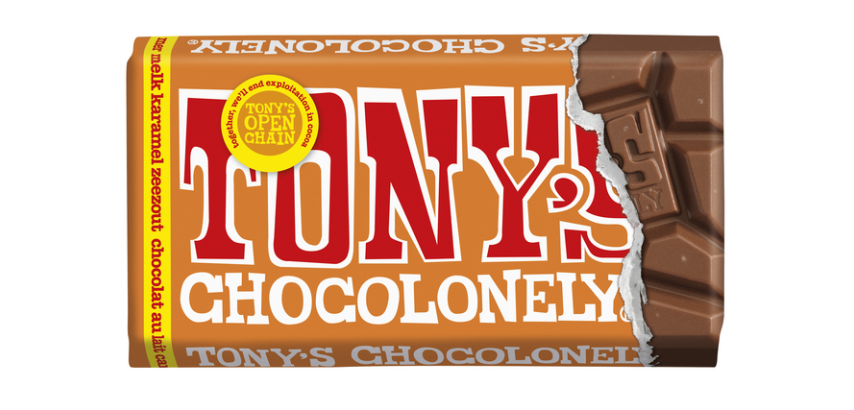 Tony's Chocolonely milk chocolate bar caramel sea salt 90g