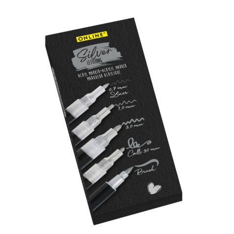 Marqueur acrylique Online lettering 5 largeurs argent