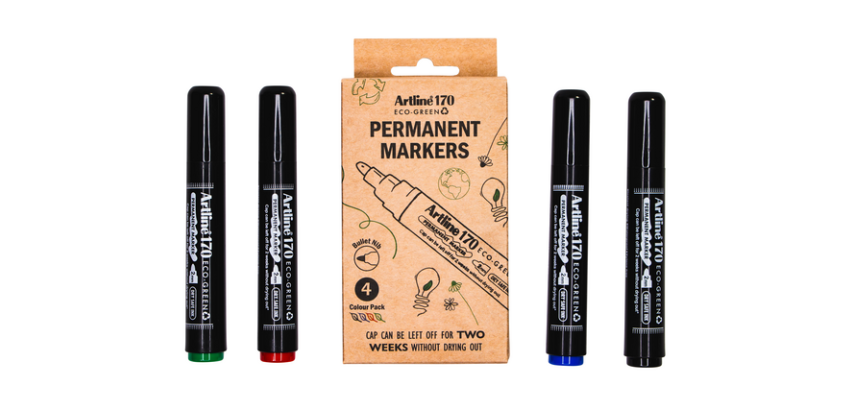 Marqueur permanent Artline 170 Dry Safe Eco ogive Medium assorti 4 pièces