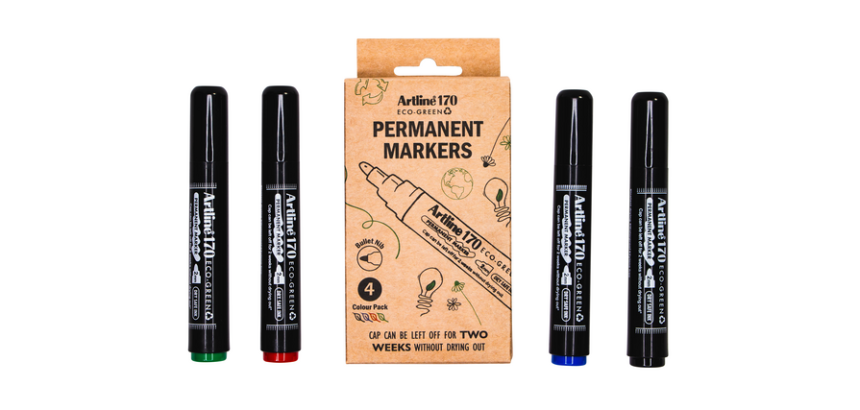 Marqueur permanent Artline 170 Dry Safe Eco ogive Medium assorti 4 pièces