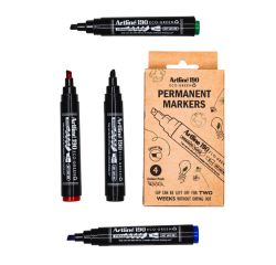 Marqueur permanent Artline 190 Dry Safe Eco biseau 2-5mm assorti 4 pièces