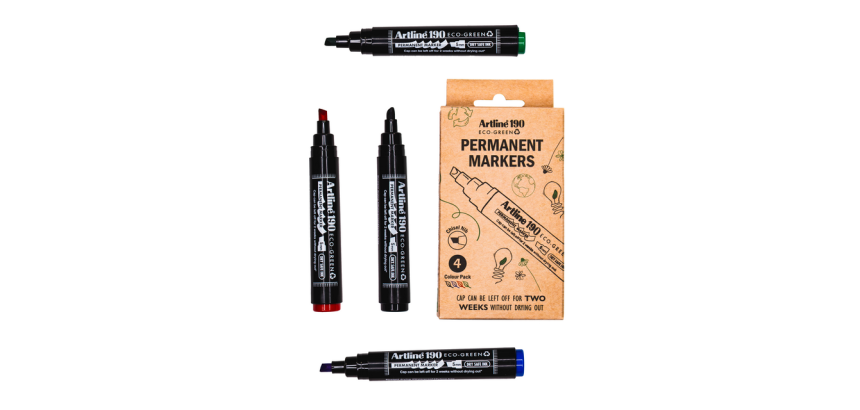 Marqueur permanent Artline 190 Dry Safe Eco biseau 2-5mm assorti 4 pièces