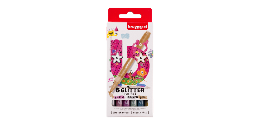 Bruynzeel Kids Pastell Filzstift Gold Silber Glitter Set 6 leuchtende Farben