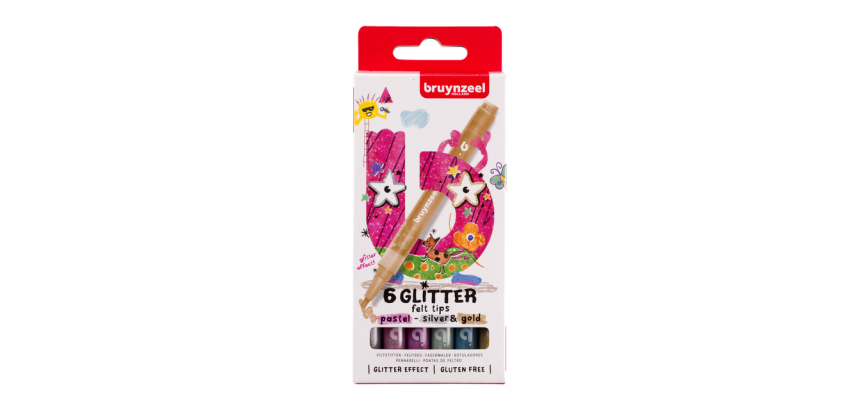 Bruynzeel Kids felt-tip pens pastel silver gold Glitter set of 6 bright colors