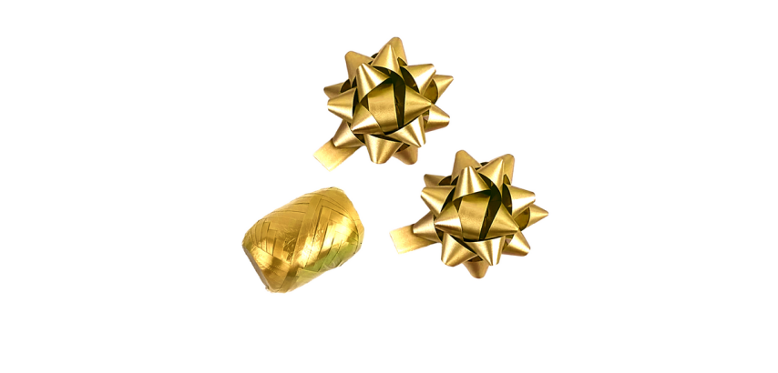 Polyband gift ribbon + 2 gold rosettes