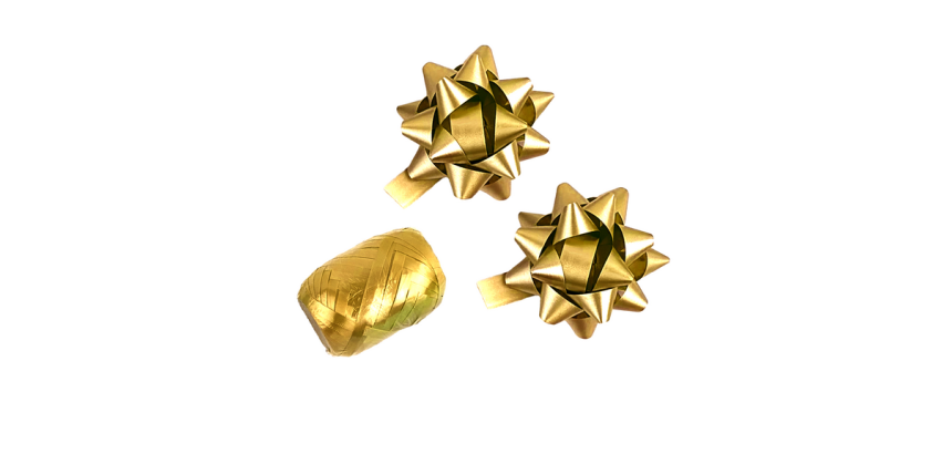 Ruban cadeau Polyband + 2 rosettes or