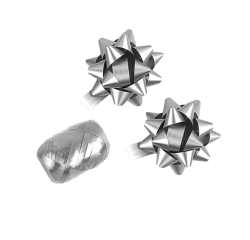 Polyband gift ribbon + 2 silver rosettes