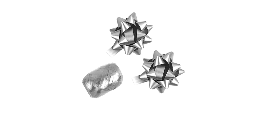 Ruban cadeau Polyband + 2 rosettes argent