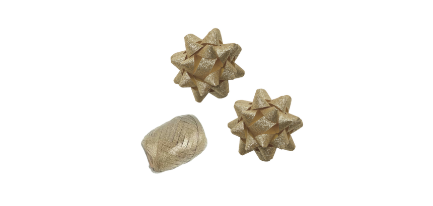 Ruban cadeau Polyband + 2 rosettes or pailleté