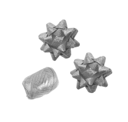 Gift ribbon Polyband + 2 glitter silver rosettes