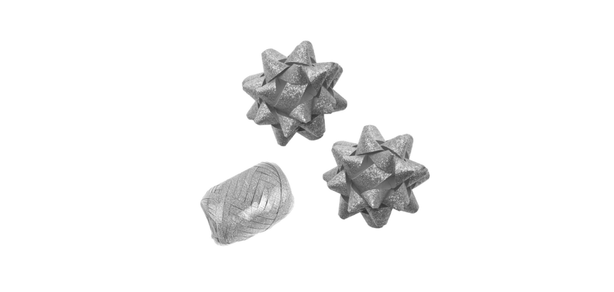 Ruban cadeau Polyband + 2 rosettes argent pailleté
