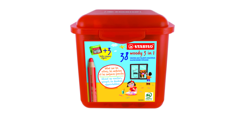 STABILO 882 woody 3 in 1 Buntstift mit 3 Anspitzern Classpack 38 Stück