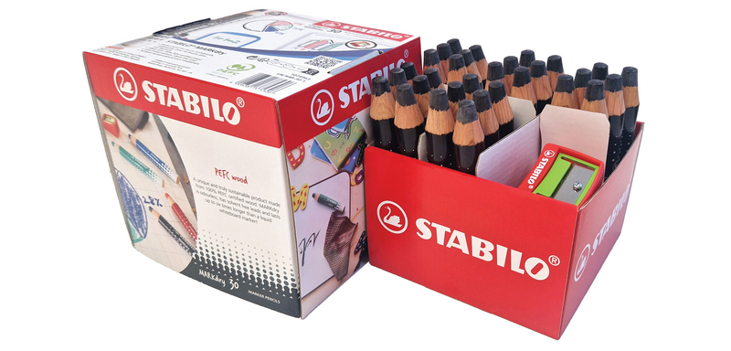 STABILO MARKdry Whiteboard-Marker mit 2 schwarzen Anspitzern Classpack 30 Stück