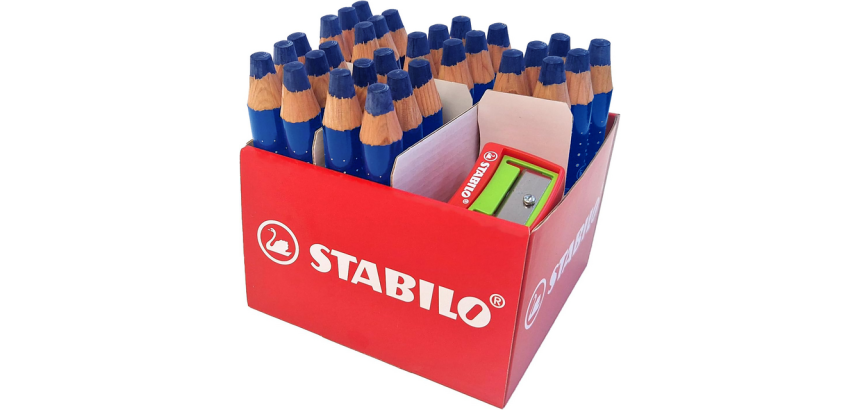 Crayon tableau blanc STABILO MARKdry avec 2 taille-crayons bleu Classpack 30pcs