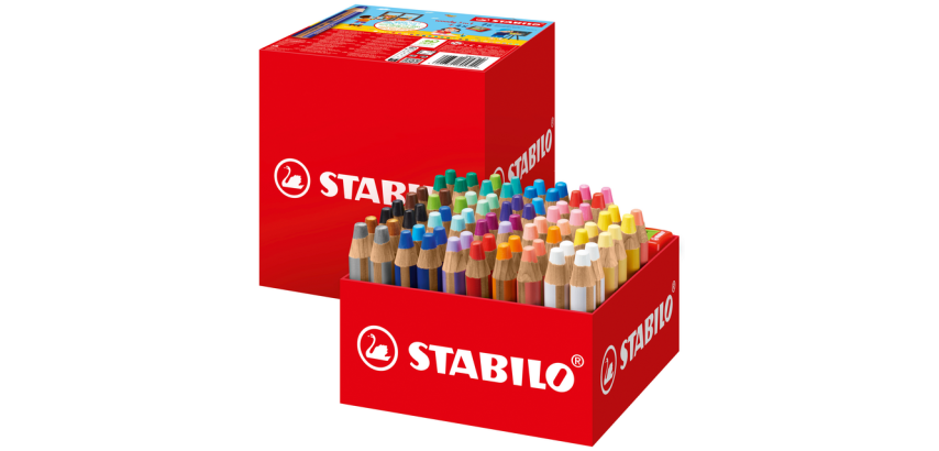 Crayon de couleur STABILO 882 woody 3 en 1 avec 4 taille-crayons Classpack 76 pièces