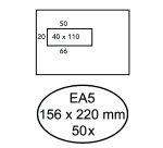 Enveloppe Hermes EA5 156x220mm fenêtre gauche 4x11 autocollant 50 pièces