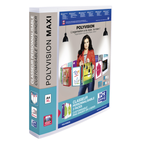 Classeur Panorama Oxford Polyvision Maxi A4 XL 4 anneaux méc-D 25mm transparent