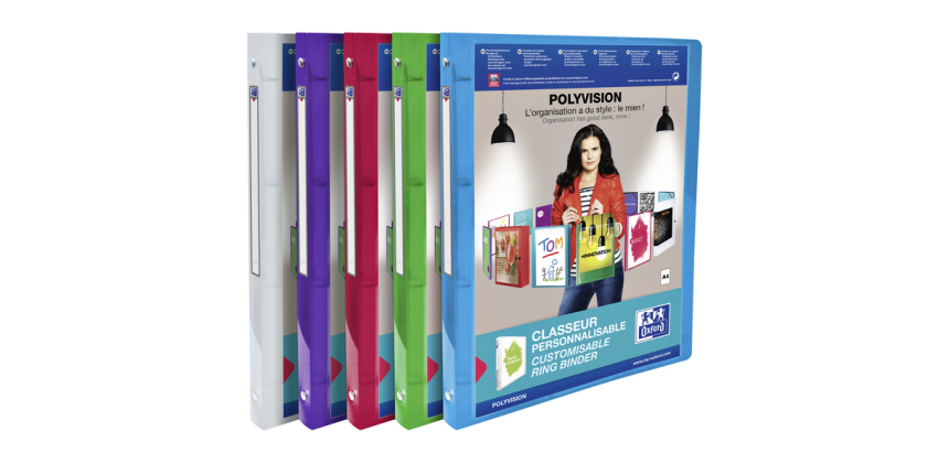 Oxford Polyvision individuell gestaltbarer Ordner A4 Rücken 20mm 4 runde Ringe transparente Polypropylen-Abdeckung verschiedene Farben