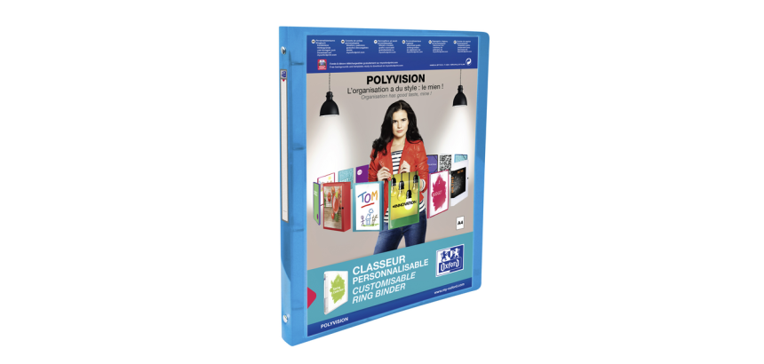 Classeur présentation Oxford Polyvision A4 4 anneaux méc-O 15mm bleu