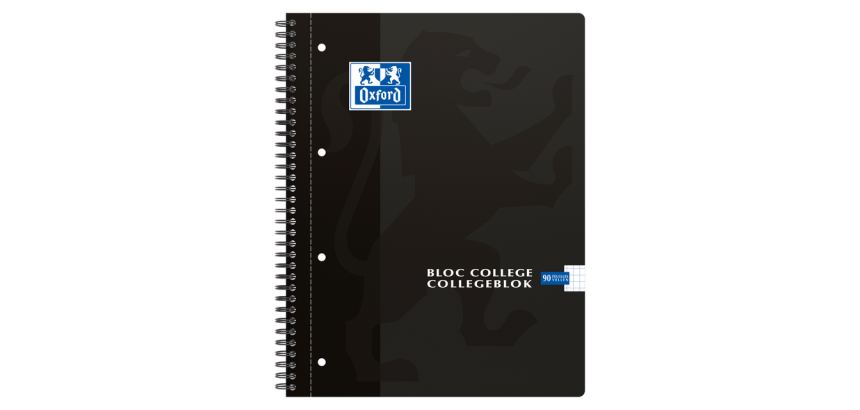 Collegeblok Oxford A4+ ruit 5x5mm 4-gaats 180 pagina's 80gr zwart